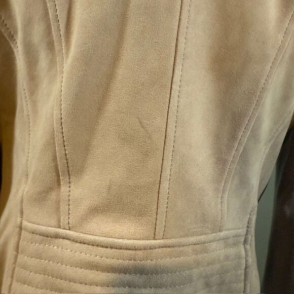 BCBG MaxAzria Cropped Goat Leather Moto Jacket Small Taupe Biker Y2K Streetwear - Picture 7 of 11